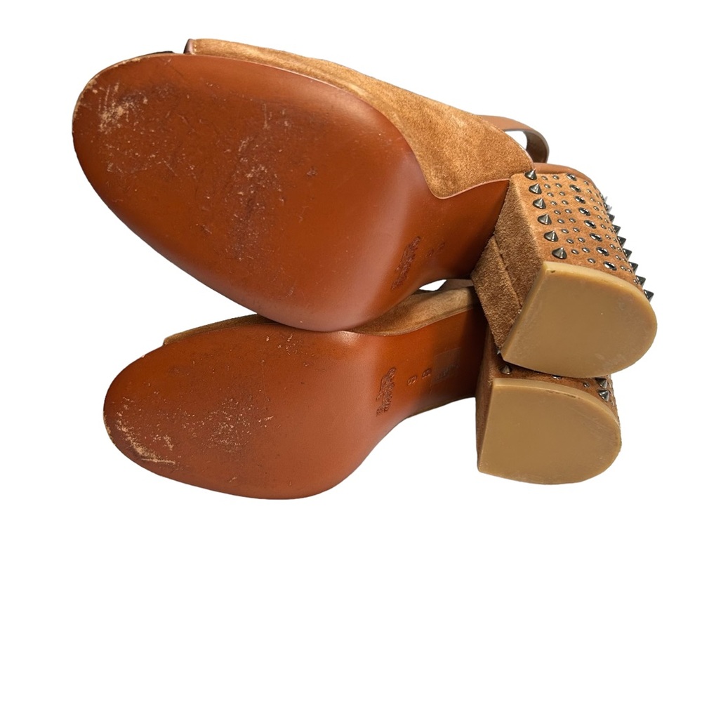 Coach Brown Suede Studded Block Heel Sandal - Picture 8 of 14